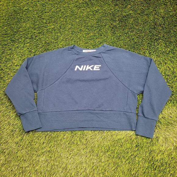 NIKE Cropped Sweatshirt Womens Large 20x17 Blue Dri-Fit - Picture 1 of 13